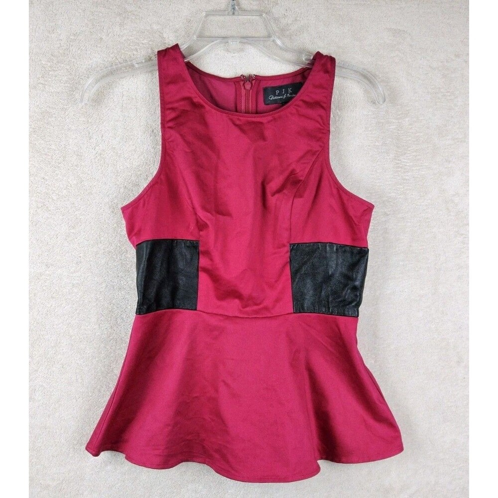 PJK Patterson J Kincaid Leather Trim Sleeveless Top Pink Black Size S